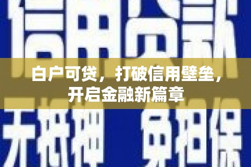 定远白户可贷，打破信用壁垒，开启金融新篇章